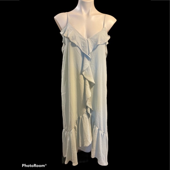 - Everly/Anthro green spaghetti strap ruffle dress - Picture 3 of 6